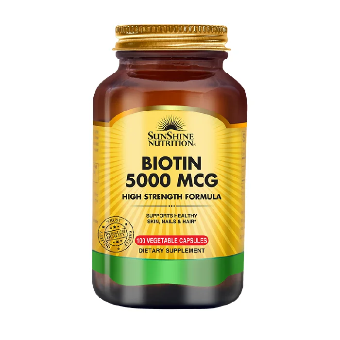 Sunshine nutrition biotin 5000mcg capsules 100's