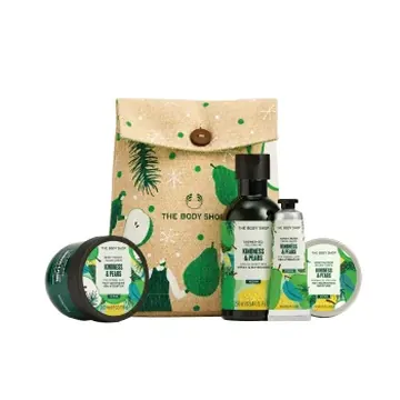 The body shop kindness and pears b butter,frag mist h cream ,shwr gel,scrub