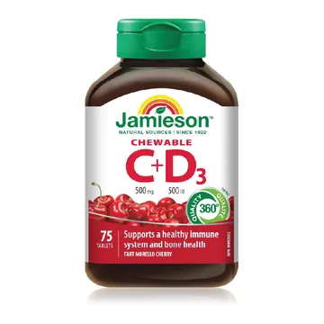 Jamieson chewable vitamin c +d3 500iu 30's