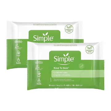Simple kts cleansing facial wipes 25`s