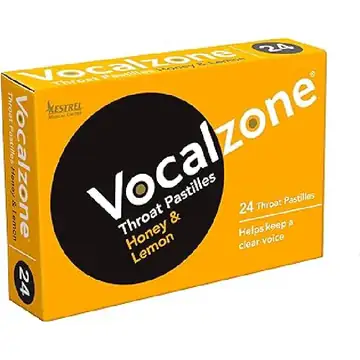 Vocalzone throat pastilles honey and lemon 24s