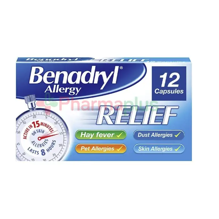Benadryl allergy relief(plus) decongestant caps 12`s