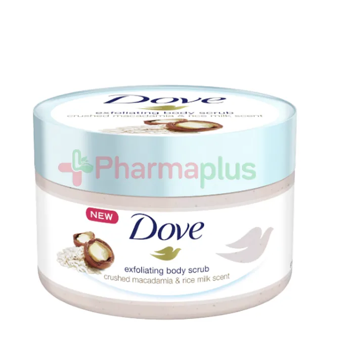 Dove exfoliating body scrub macadamia & rice milk scent 225ml