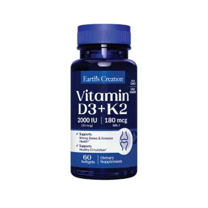 Earth's creation vitamin d3+k2 softgels 60's | Pharmaplus | Pharmaplus